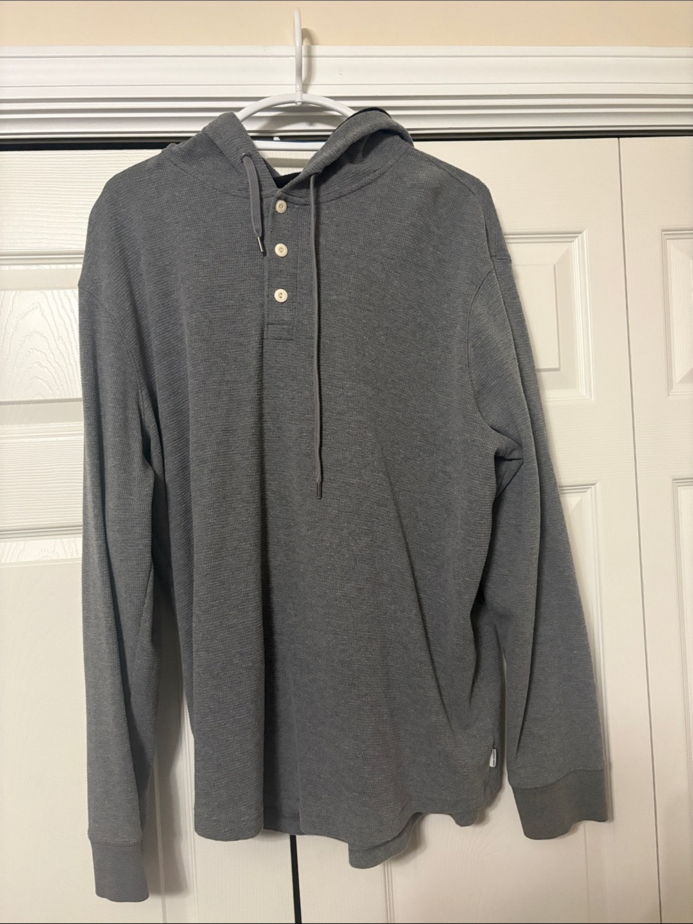 American Eagle Outfitters Gray Hooded Henley Pullover